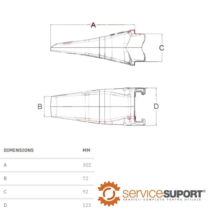 DINTE DE CUPĂ EXCAVATOR V39SDX ESCO 1 DINTE DE CUPĂ EXCAVATOR V39SDX ESCO